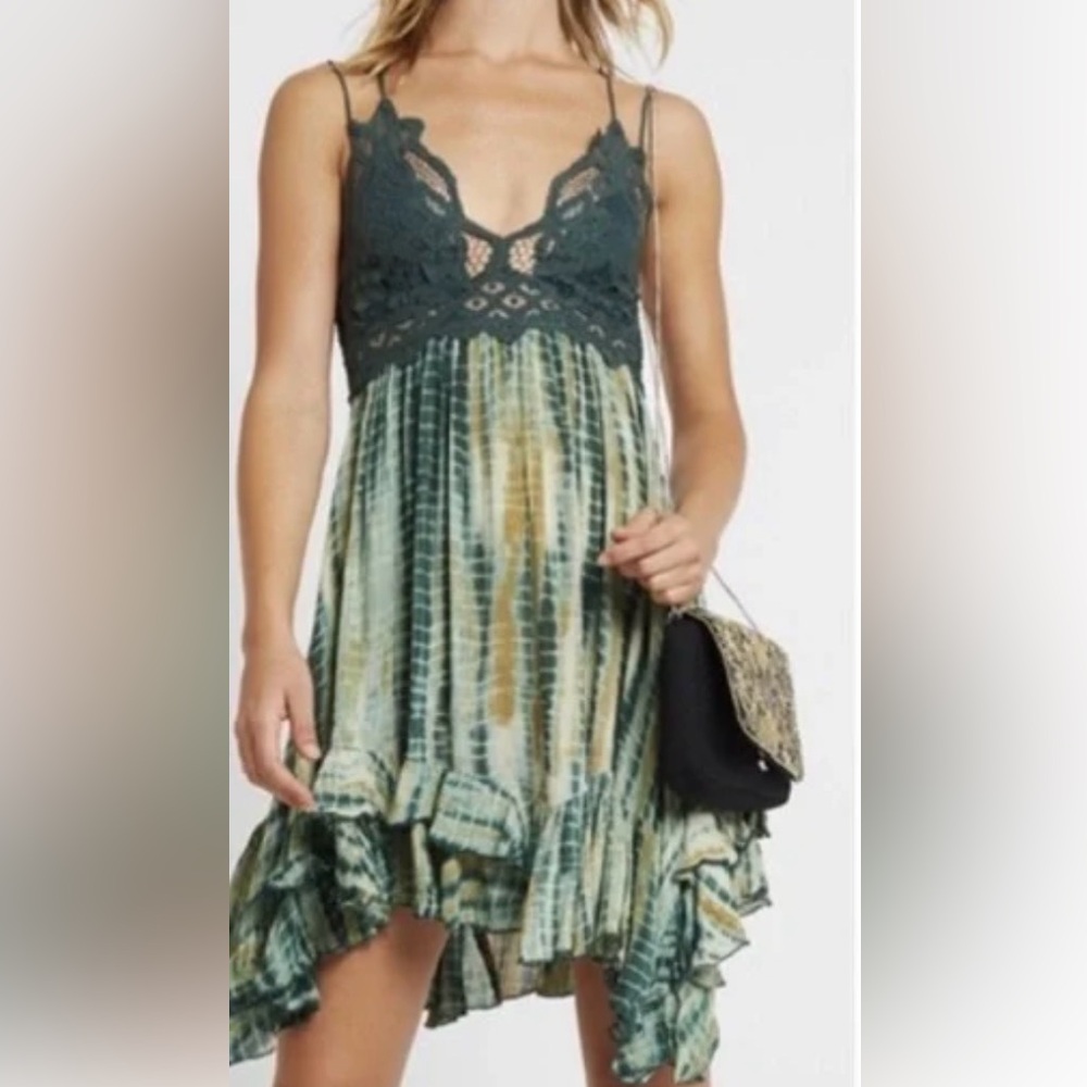 Free People Adela Green Lace Tie-Dye Dress
